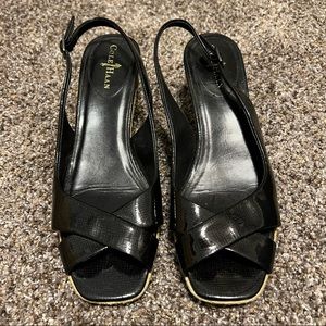 Cole Haan Patent Leather Open Toe Wedge